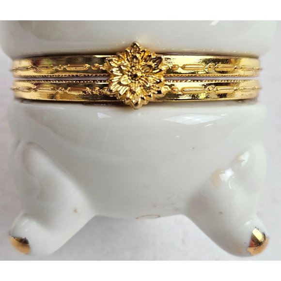 Formalities Baum Bros Egg Hinged Procelain Christmas Tree White Gold Trim - Picture 5 of 8